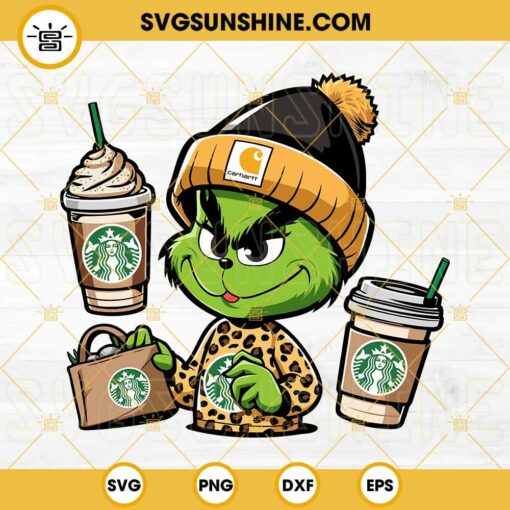 Boujee Grinch Starbucks Cup SVG, Carhartt Grinch Coffee SVG, Leopard Grinch SVG
