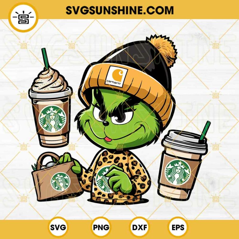 Boujee Grinch Starbucks Cup SVG, Carhartt Grinch Coffee SVG, Leopard