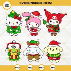 Christmas Sanrio Friends Bundle SVG, Hello Kitty Kawaii Merry Christmas SVG PNG EPS DXF