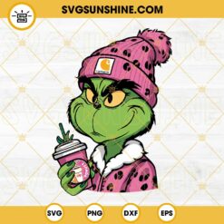 Pink Grinch Dunkin Donuts SVG, Pink Carhartt Grinch SVG, Bougie Grinch Christmas SVG PNG Files