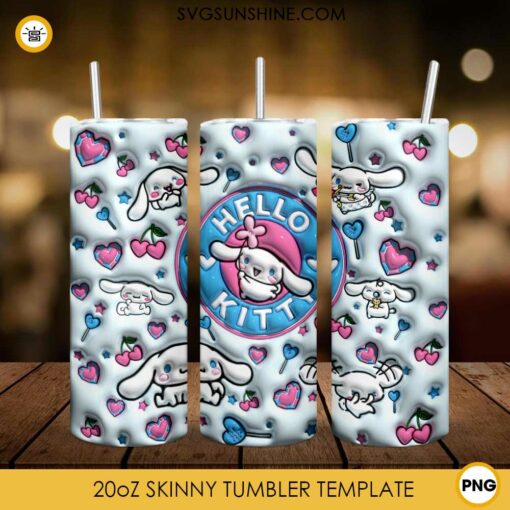 3D Cinnamoroll Hello Kitty 20oz Tumbler Wrap PNG File