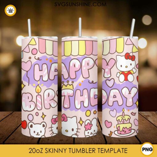 Hello Kitty Happy Birthday Cake 20oz Tumbler Wrap PNG File