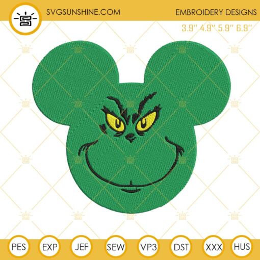 Grinch Mickey Head Christmas Embroidery Design Files
