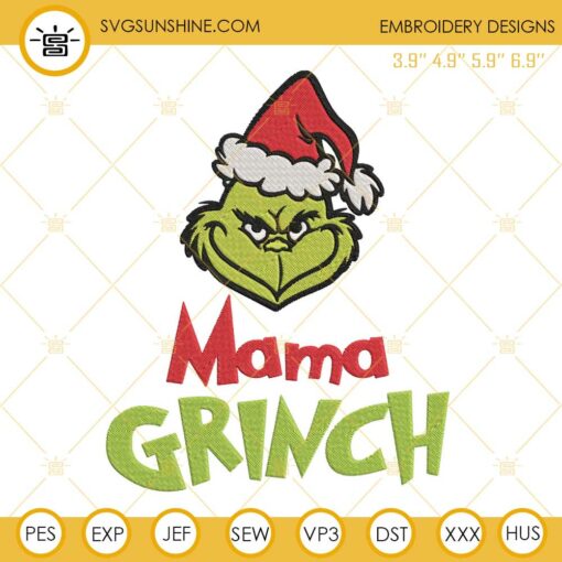 Mama Grinch Christmas Embroidery Design Files