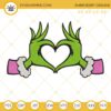 Pink Grinch Heart Hand Christmas Embroidery Design Files