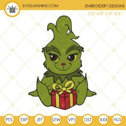 Baby Grinch Christmas Gift Embroidery Design File