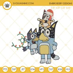 Bandit Bluey And Bingo Christmas Lights Embroidery Design Files