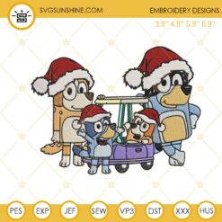 Bluey Family With Christmas Hat Embroidery Design Files