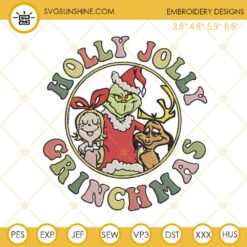 Holly Jolly Grinchmas Embroidery Designs, Grinch Max Dog And Cindy Lou Who Embroidery Design Files