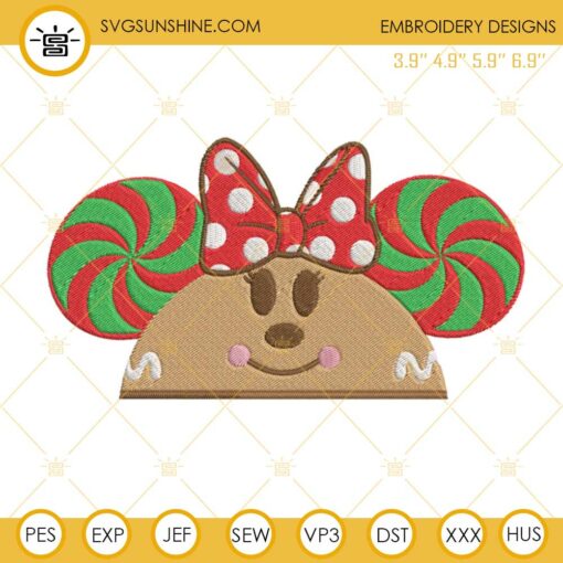 Minnie Gingerbread Hat Ears Embroidery Design Files