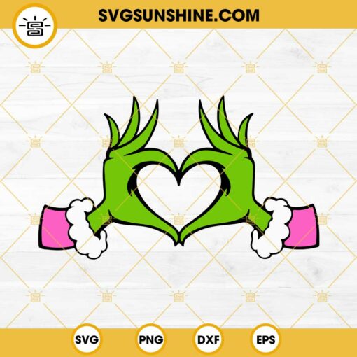 Pink Grinch Heart Hand SVG, Pink Grinch Christmas SVG PNG DXF EPS files