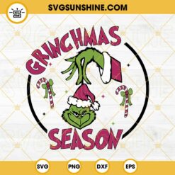 Pink Grinchmas Season SVG, Grinch Face SVG, Pink Candy Cane Christmas SVG