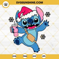 Stitch Christmas Tumbler And Bag SVG, Stitch With Santa Hat Merry Christmas SVG PNG EPS DXF