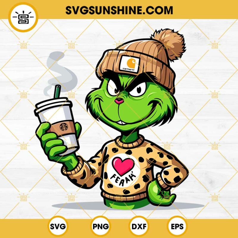 Carhartt Grinch Coffee SVG, Bougie Grinch SVG, Grinch Starbucks Cup SVG