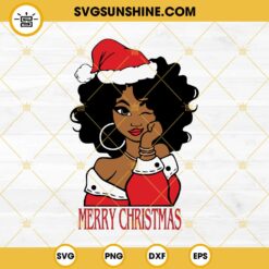 Afro Woman Santa Hat Merry Christmas SVG, Black Woman Christmas SVG PNG EPS DXF Files