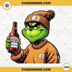 Carhartt Grinch With Budweiser PNG, Grinch Drinking Beer Christmas PNG