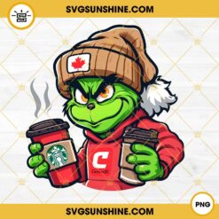 Canada Grinch With Starbucks Cup PNG, Grinch Drinking Coffee PNG