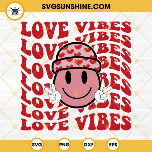 Love Vibes Smiley Face SVG, Retro Valentine SVG, Valentine’s day SVG PNG