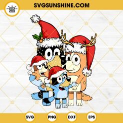 Bluey Family With Santa Hat SVG, Bluey Merry Christmas SVG PNG EPS DXF File