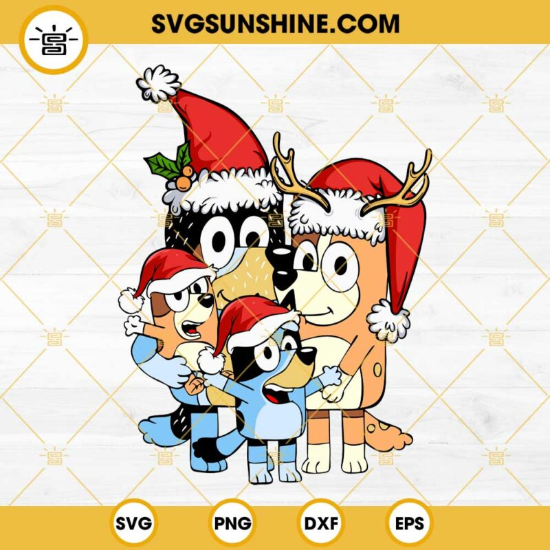 Bluey Family With Santa Hat SVG, Bluey Merry Christmas SVG PNG EPS DXF File