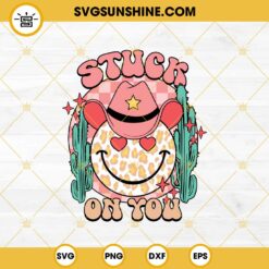 Cactus Stuck On You SVG, Leopard Smiley Face Cowboy Hat SVG, Western Valentine SVG