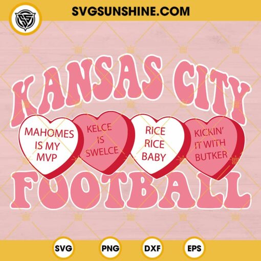 Kansas City Football Valentine SVG, Kansas City Chiefs Conversation Hearts SVG, Kc Chiefs Hearts SVG