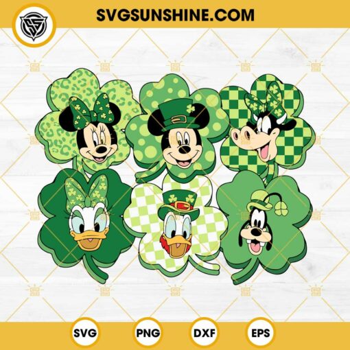 Mickey And Friends Shamrock Leaf SVG, Disney Saint Patrick's Day SVG PNG DXF EPS