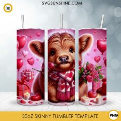 Baby Cow Valentines Day 20oz Skinny Tumbler, Highland Cow Tumbler Wrap