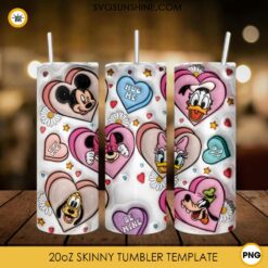 3D Inflated Disney Valentine Tumbler Wrap, Mickey And Friends Valentines Day 20oz Skinny Tumbler PNG