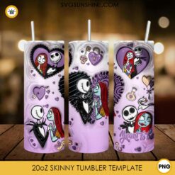 3D Inflated Jack And Sally Tumbler Wrap, Couple Valentine Tumbler Wrap