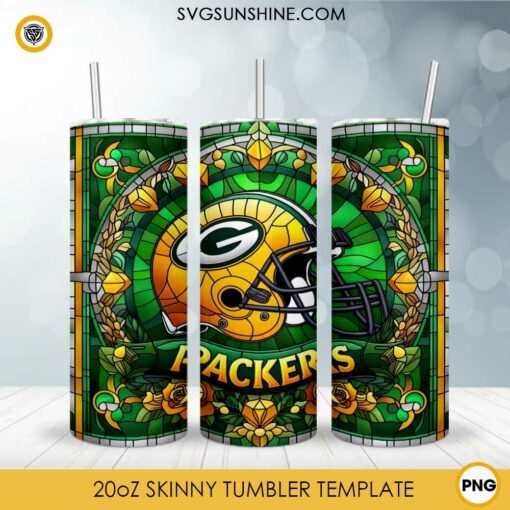 Green Bay Packers Stained Glass Diamond Painting 20oz Tumbler Wrap PNG File