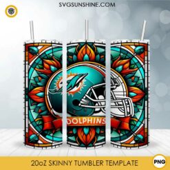 Miami Dolphins Stained Glass Diamond Painting 20oz Tumbler Wrap PNG File