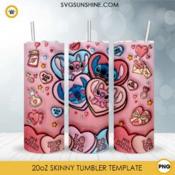 3D Inflated Stitch Angel Valentine Tumbler Wrap, Stitch Valentines Day Tumbler Wrap, Couple Valentine Tumbler Wrap