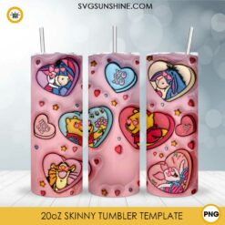 3D Inflated Winnie The Pooh Valentines Day 20oz Skinny Tumbler PNG Design