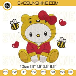 Winnie Pooh Honey Heart Embroidery Designs, Winnie The Pooh Valentine Embroidery Files