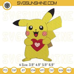 Pikachu Heart Embroidery Designs, Pikachu Valentine’s Day Embroidery Design Files