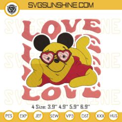 Winnie Pooh Love Embroidery Design Files, Winnie The Pooh Valentines Embroidery Designs