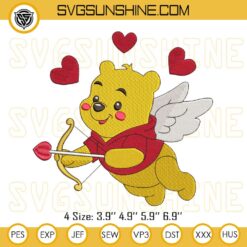Winnie The Pooh Cupid Embroidery Design Files, Winnie The Pooh Valentine Embroidery Designs