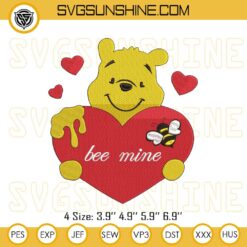 Bee Mine Winnie The Pooh Embroidery Designs, Pooh Bear Valentine Embroidery Design Files
