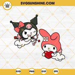 My Melody and Kuromi Bundle SVG, My Melody Heart SVG, Kuromi Cupid SVG, Sanrio Valentine’s Day SVG