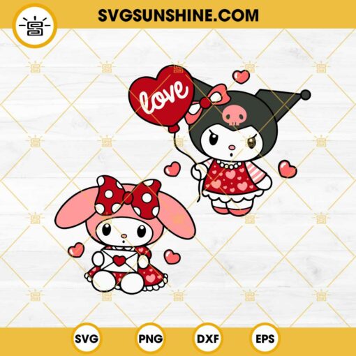 Valentine My Melody and Kuromi Bundle SVG, Sanrio Valentine’s Day SVG, My Melody Heart SVG, Kuromi Love SVG
