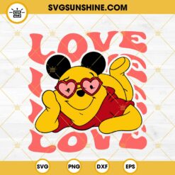 Winnie Pooh Valentine Coffee PNG, Winnie Bear Latte PNG, Cartoon Valentine’s Day PNG Sublimation