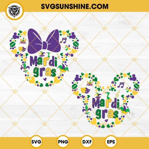 Mickey And Minne Head Mardi Gras Mask SVG, Disney Mardi Gras 2024 SVG PNG EPS DXF File