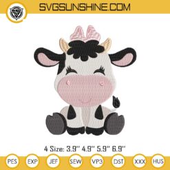 Baby Cow Embroidery Designs, Girl Cow With Bow Embroidery Files