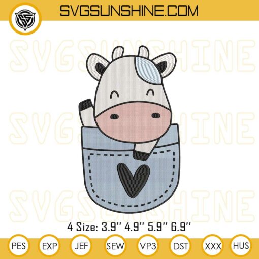 Baby Cow In Pocket Embroidery Designs