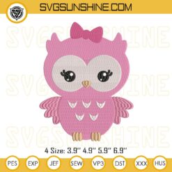 Baby Owl Embroidery Design File, Pink Owls Embroidery Designs