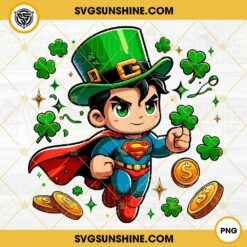 Baby Super Man Marvel St Patrick Day PNG, Super Man Shamrock Clover PNG