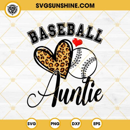 Baseball Auntie SVG, Baseball Leopard Heart SVG