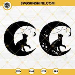 Black Cat Moon Silhouette SVG, Cats Moon Stars SVG PNG DXF EPS