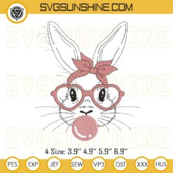 Bunny Rabbit With Bandana Embroidery Design Files, Bunny Heart Glasses Bubblegum Embroidery Designs